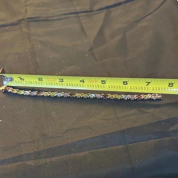 Vintage 925 Sterling Silver Multi Gemstone Rainbow Tennis Bracelet Thailand - Picture 10 of 11